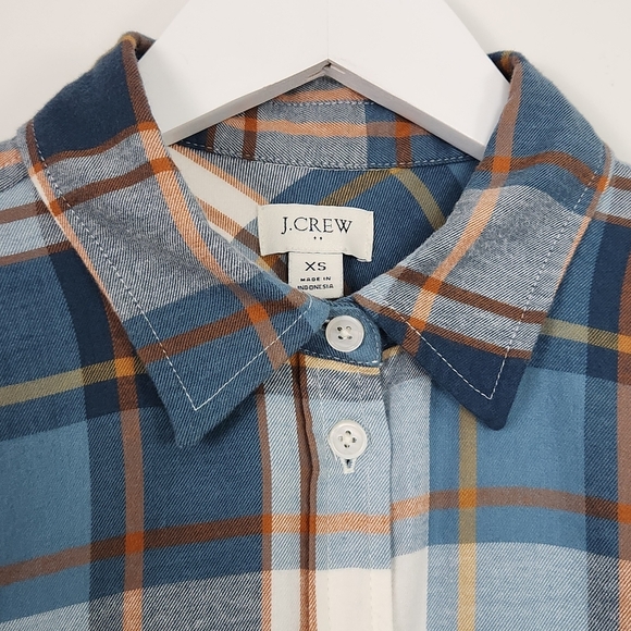 J. Crew Women's Opal-Blue Multi Plaid Lightweight Button-Up Flannel Shirt XS - Picture 5 of 9